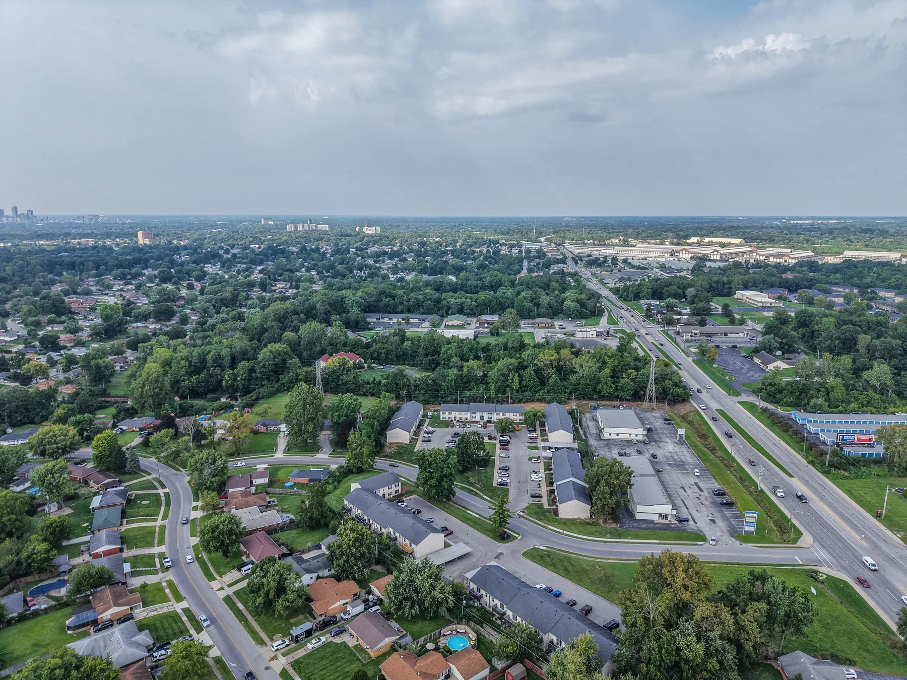 Aerial view of an apartment community in Beech Grove, Indiana