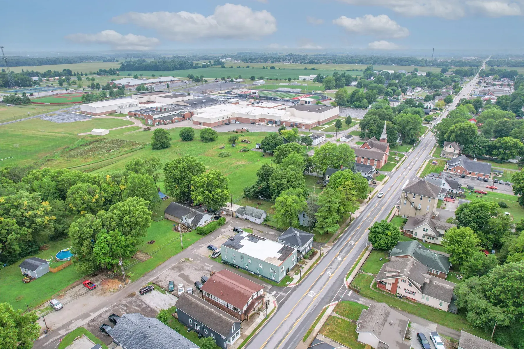 Aerial view of Main Street and the surrounding New Palestine area
